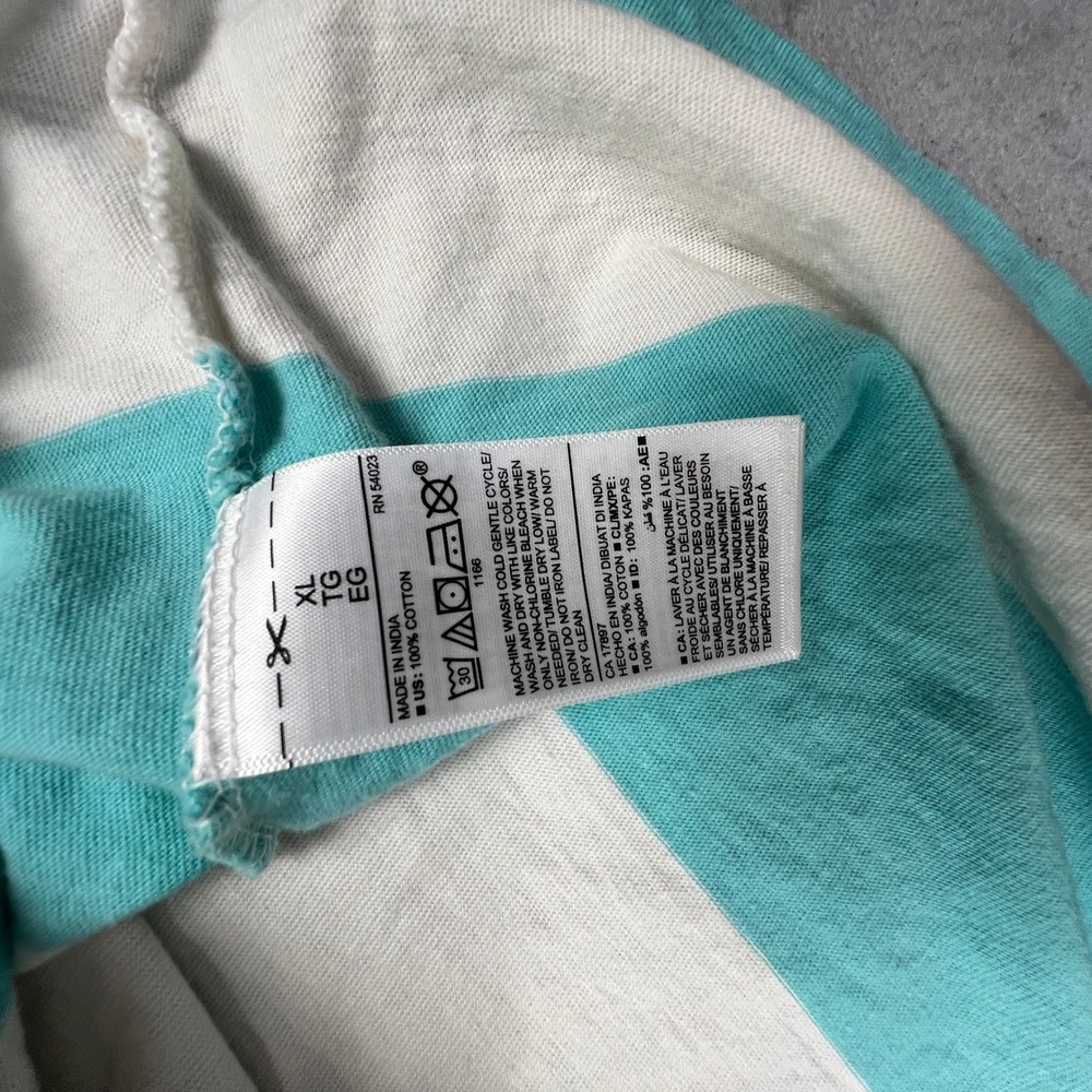 Old Navy V-Neck T-Shirt Mens XL Teal White Striped Soft-Washed Rugby Casual Tee - Picture 6 of 10